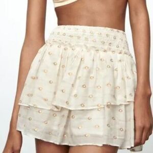 Zara Ruffle Rushed Polka Dot Mini Skirt